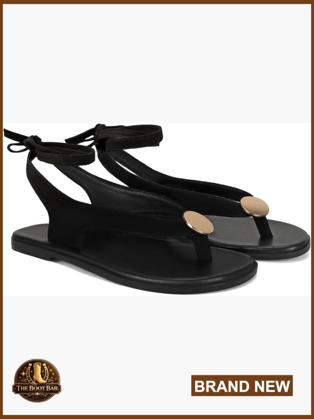 Strappy Suede Flat Sandals With Metal Circular